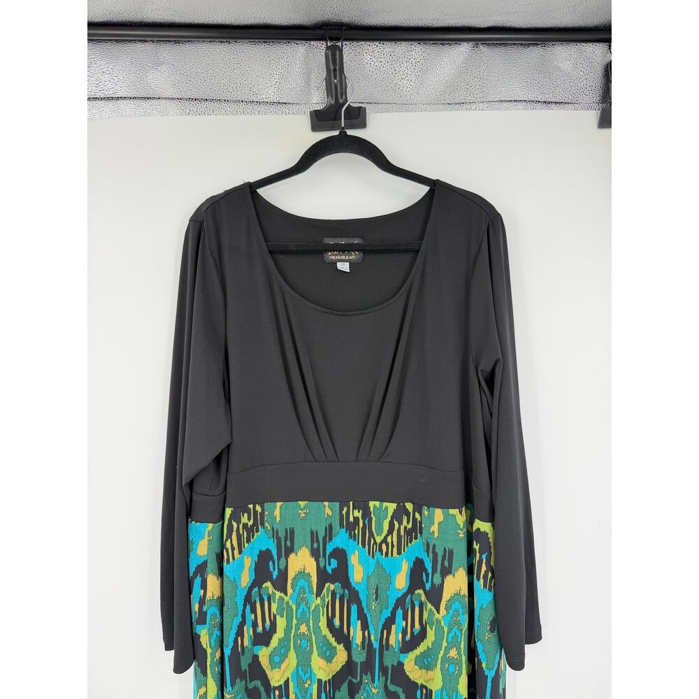 Bob Mackie Womens Maxi Dress Size 2X Black Green Jersey Long Sleeve Wearable Art - Picture 6 of 12